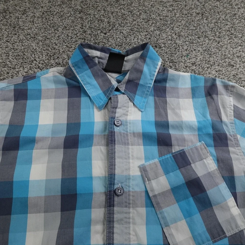 Jordan Shirt Mens M Blue Plaid Short Sleeve Button Up‎ Casual Jumpman Basketball